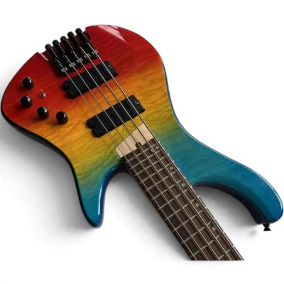 Custom Dynasty EHB Aurora Headless Prism Burst Quilted Maple Top 5 String Bass - Image 7