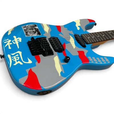 Custom Obsidian George Lynch Kamikaze Blue Camouflage Electric Guitar Floyd Rose Tremolo - Image 5