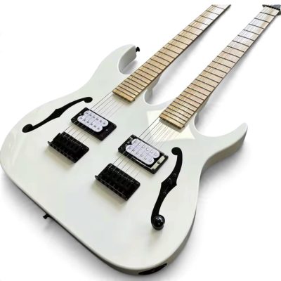 Custom Axis Paul Gilbert Fhole White Double Neck 6 and 6 String Electric Guitar - Image 10