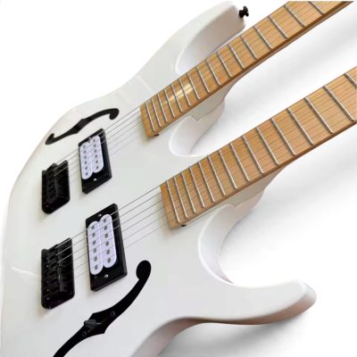 Custom Axis Paul Gilbert Fhole White Double Neck 6 and 6 String Electric Guitar - Image 8