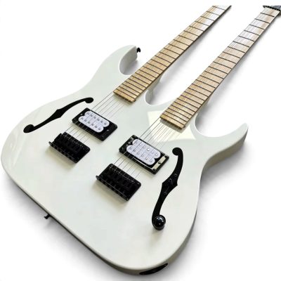 Custom Axis Paul Gilbert Fhole White Double Neck 6 and 6 String Electric Guitar