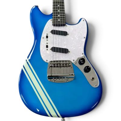 Custom Regent Mustang Kurt Blue Light Teal Stripes Electric Guitar