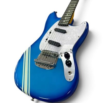 Custom Regent Mustang Kurt Blue Light Teal Stripes Electric Guitar - Image 4