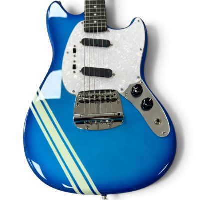 Custom Regent Mustang Kurt Blue Light Teal Stripes Electric Guitar - Image 3