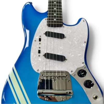 Custom Regent Mustang Kurt Blue Light Teal Stripes Electric Guitar - Image 2