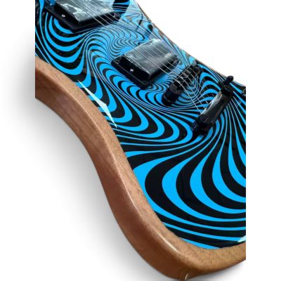 Custom Titan Explorer Black Blue Nomad Norse Dragon Bullseye Audio Wylde Rune Fretboard Inlays Guitar - Image 8