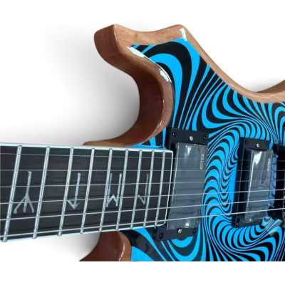Custom Titan Explorer Black Blue Nomad Norse Dragon Bullseye Audio Wylde Rune Fretboard Inlays Guitar - Image 6