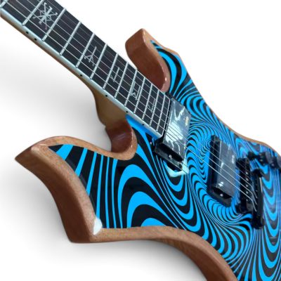 Custom Titan Explorer Black Blue Nomad Norse Dragon Bullseye Audio Wylde Rune Fretboard Inlays Guitar - Image 4