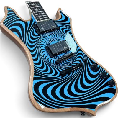 Custom Titan Explorer Black Blue Nomad Norse Dragon Bullseye Audio Wylde Rune Fretboard Inlays Guitar