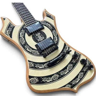 Custom Titan Explorer Natural Black Nomad Norse Dragon Bullseye Audio Wylde Rune Fretboard Inlays Guitar