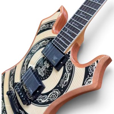 Custom Titan Explorer Natural Black Nomad Norse Dragon Bullseye Audio Wylde Rune Fretboard Inlays Guitar - Image 7