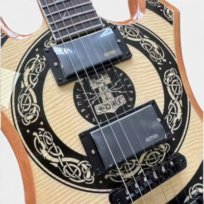Custom Titan Explorer Natural Black Nomad Norse Dragon Bullseye Audio Wylde Rune Fretboard Inlays Guitar - Image 6