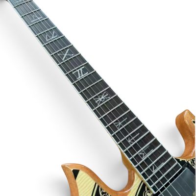 Custom Titan Explorer Natural Black Nomad Norse Dragon Bullseye Audio Wylde Rune Fretboard Inlays Guitar - Image 4