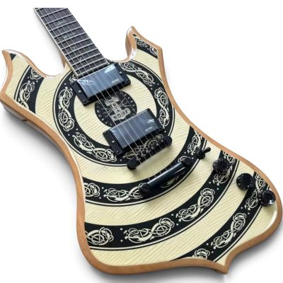 Custom Titan Explorer Natural Black Nomad Norse Dragon Bullseye Audio Wylde Rune Fretboard Inlays Guitar - Image 2