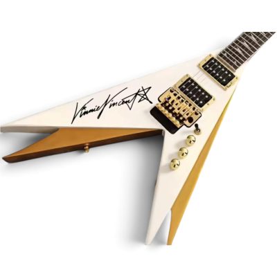 Custom Silverpine Vinnie Vincent Flying Double V Pearl White Gold Bevels Guitar Floyd Rose Tremolo