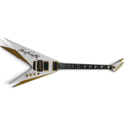 Custom Silverpine Vinnie Vincent Flying Double V Pearl White Gold Bevels Guitar Floyd Rose Tremolo - Image 6