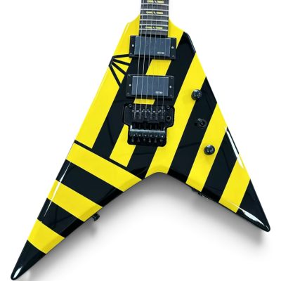 Custom Aurelius Michael Parallaxe Yellow And Black Stryper Stripes Floyd Rose Tremolo Guitar Flying V