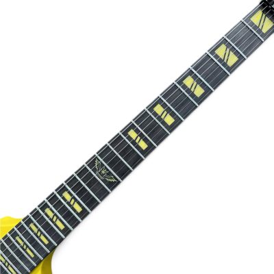 Custom Aurelius Michael Parallaxe Yellow And Black Stryper Stripes Floyd Rose Tremolo Guitar Flying V - Image 6