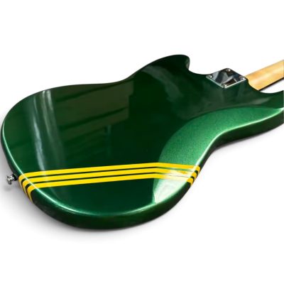 Custom Regent Mustang Kurt Sherwood Green Metallic Yellow Stripes Electric Guitar - Image 3