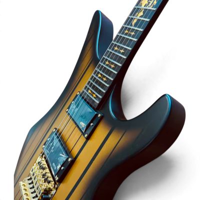 Custom Titan Synyster Gates Satin Finish Gold Burst Pinstripe Floyd Rose Tremolo Electric Guitar - Image 4