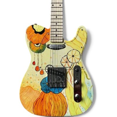 Custom Regent Bruce Hand Painted Lotus Flower Art Finish Electric Guitar