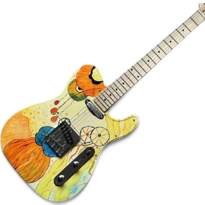 Custom Regent Bruce Hand Painted Lotus Flower Art Finish Electric Guitar - Image 4