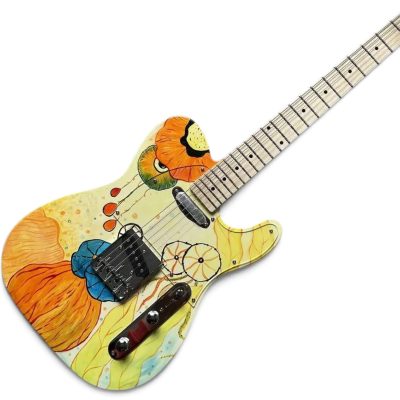 Custom Regent Bruce Hand Painted Lotus Flower Art Finish Electric Guitar - Image 2