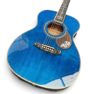 Custom Vertex Blue Solid Spruce Top OM45 Abalone Bindings Acoustic Guitar