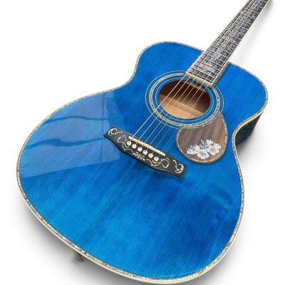 Custom Vertex Blue Solid Spruce Top OM45 Abalone Bindings Acoustic Guitar - Image 3