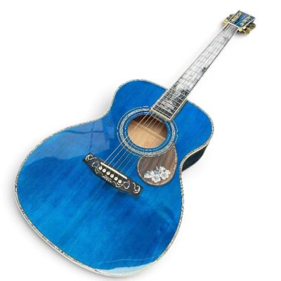Custom Vertex Blue Solid Spruce Top OM45 Abalone Bindings Acoustic Guitar - Image 2