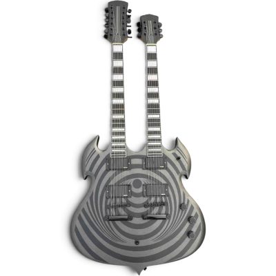 Custom Titan Barbarian Double Neck Dark Grey Satin Vertigo Wylde Psychic Bullseye Rawtop 12 6 String Guitar - Image 7