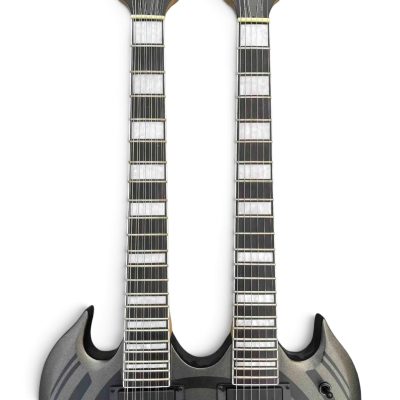 Custom Titan Barbarian Double Neck Dark Grey Satin Vertigo Wylde Psychic Bullseye Rawtop 12 6 String Guitar - Image 6