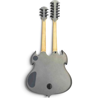 Custom Titan Barbarian Double Neck Dark Grey Satin Vertigo Wylde Psychic Bullseye Rawtop 12 6 String Guitar - Image 3