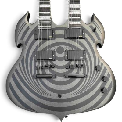 Custom Titan Barbarian Double Neck Dark Grey Satin Vertigo Wylde Psychic Bullseye Rawtop 12 6 String Guitar