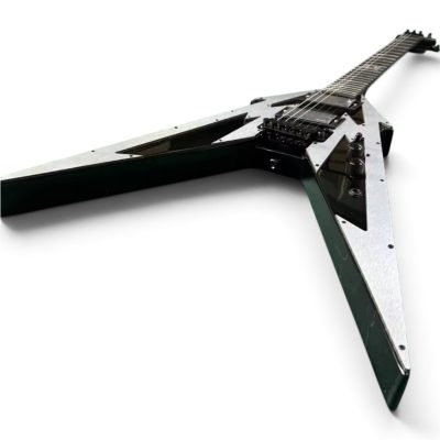 Custom Obsidian Flying V Arrow Black Brushed Silver Plate Pickguards Floyd Rose Tremolo Guitar - Image 4