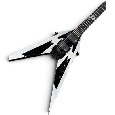 Custom Obsidian Flying V Arrow Black Brushed Silver Plate Pickguards Floyd Rose Tremolo Guitar - Image 12