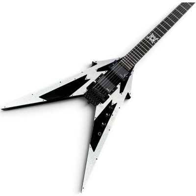 Custom Obsidian Flying V Arrow Black Brushed Silver Plate Pickguards Floyd Rose Tremolo Guitar - Image 11