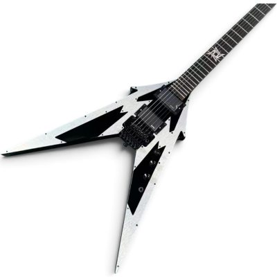 Custom Obsidian Flying V Arrow Black Brushed Silver Plate Pickguards Floyd Rose Tremolo Guitar - Image 8
