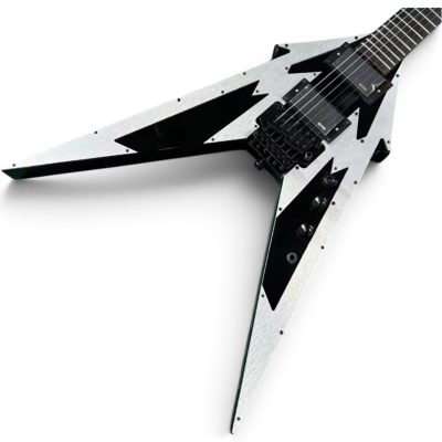 Custom Obsidian Flying V Arrow Black Brushed Silver Plate Pickguards Floyd Rose Tremolo Guitar - Image 7
