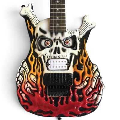Custom Obsidian George Hand Painted Skull And Snakes Carved Electric Guitar Floyd Rose Tremolo