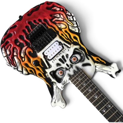 Custom Obsidian George Hand Painted Skull And Snakes Carved Electric Guitar Floyd Rose Tremolo - Image 5