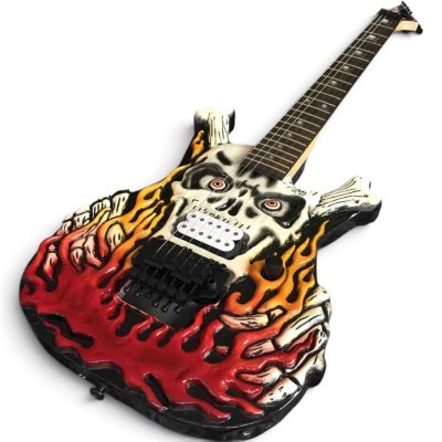 Custom Obsidian George Hand Painted Skull And Snakes Carved Electric Guitar Floyd Rose Tremolo - Image 3
