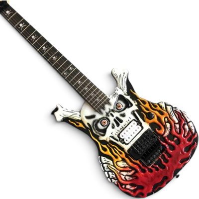 Custom Obsidian George Hand Painted Skull And Snakes Carved Electric Guitar Floyd Rose Tremolo - Image 2