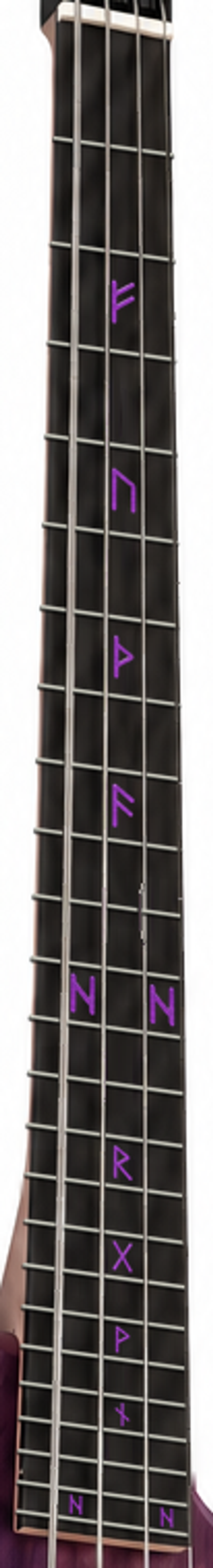 Custom Pulse Buzzard Purple Stain Walnut Body Finish 24 Frets Hagalaz Rune Inlays 4 String Headless Bass - Image 7