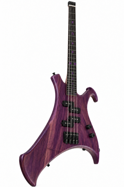 Custom Pulse Buzzard Purple Stain Walnut Body Finish 24 Frets Hagalaz Rune Inlays 4 String Headless Bass