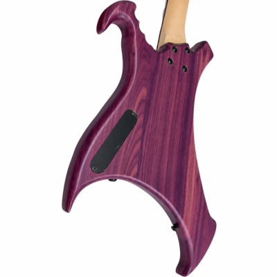 Custom Pulse Buzzard Purple Stain Walnut Body Finish 24 Frets Hagalaz Rune Inlays 4 String Headless Bass - Image 3