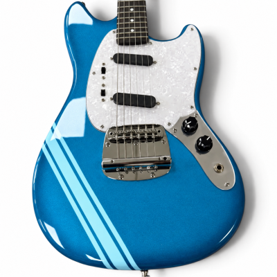 Custom Regent Mustang Cobain Metallic Lake Placid Blue Finish Pale Aqua Blue Stripes Electric Guitar