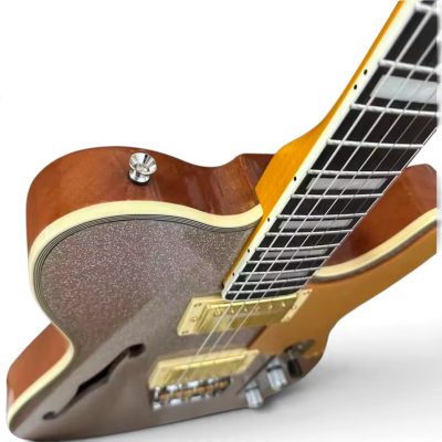 Custom Regent Thinline Fhole Silver Sparkle Electric Guitar - Image 6